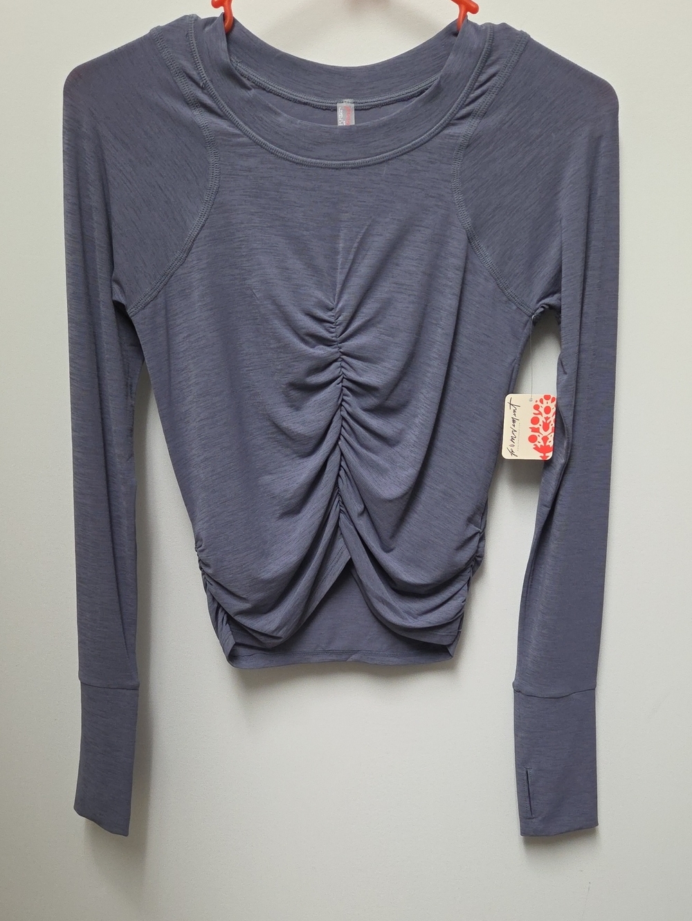 Long Sleeve Ruched Front Women's Top - Gray